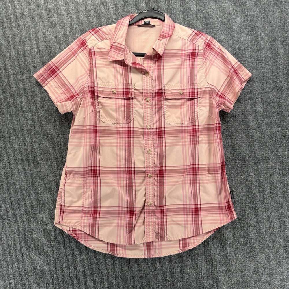 Eddie Bauer Shirt Womens M Pink Plaid Button Up Casual Western Ranch Hiking